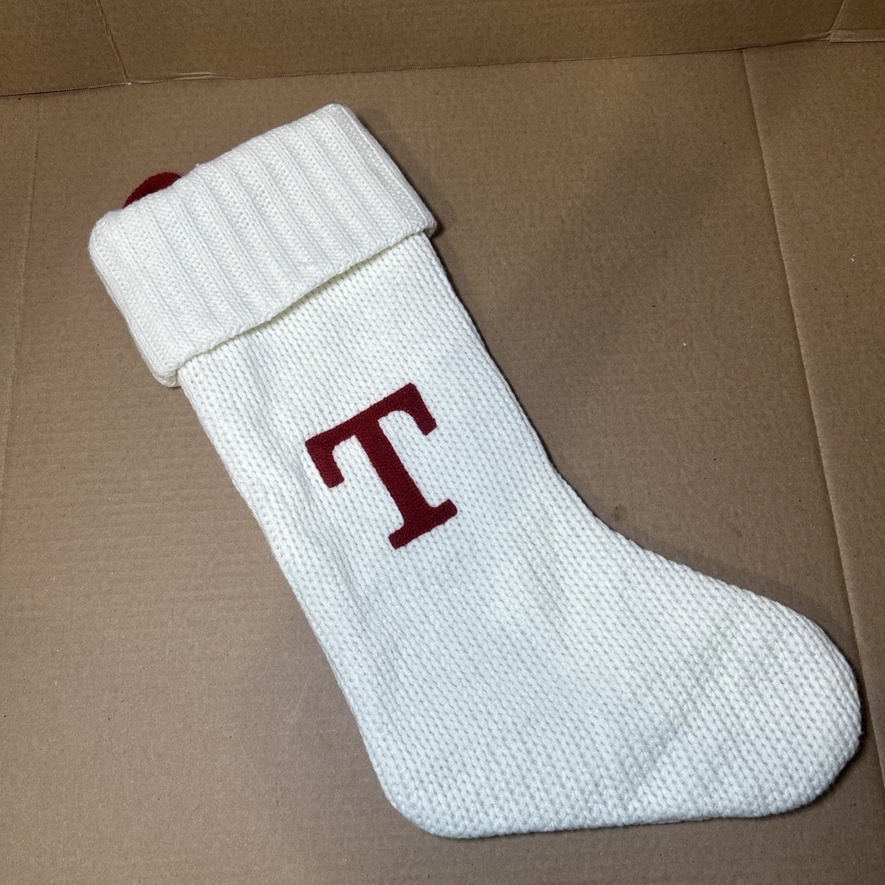 Wondershop Target Christmas Stocking Initial Monogram Letter T White Knit 18"